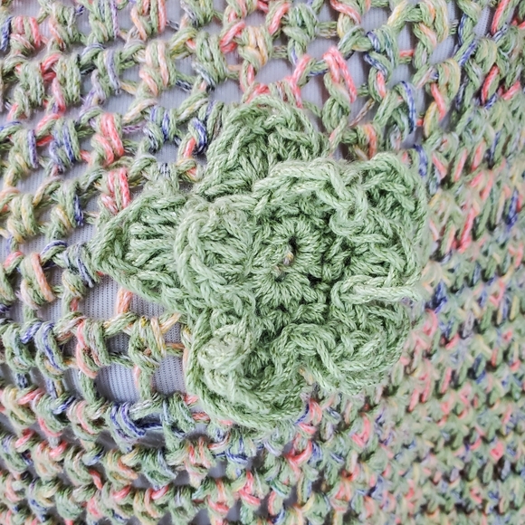 Vintage Hand Knit Open Knit Crochet Granny Poncho Cape Shawl Chunky Boho - Picture 6 of 6